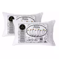 Kit 2 Travesseiro Pluma de Ganso Alta Maciez Antialérgico Lavável 70x50cm