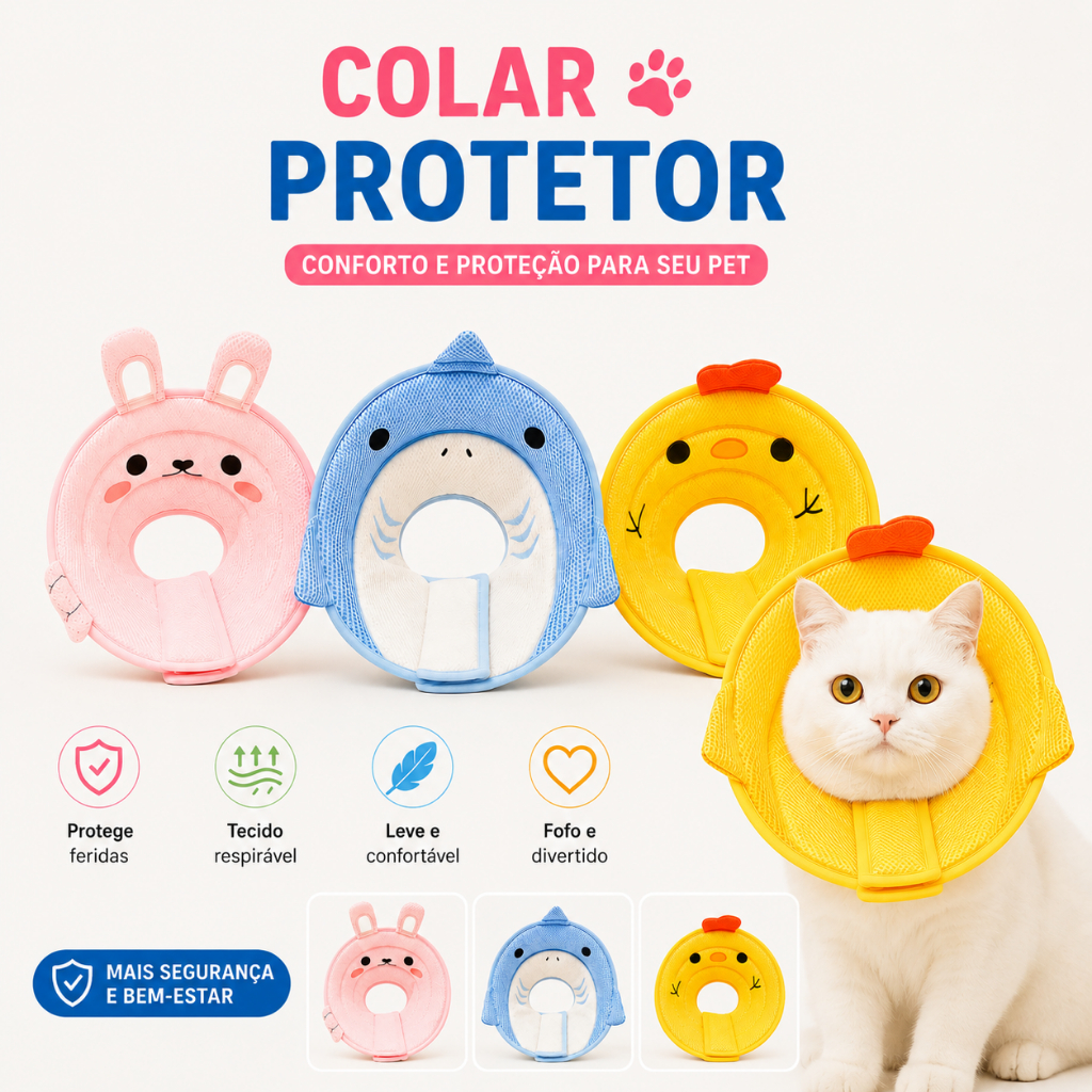 Colar Elizabetano Inflável em Formato de flor e animal para Cães e Gatos | Ajustável, Macio e Confortável