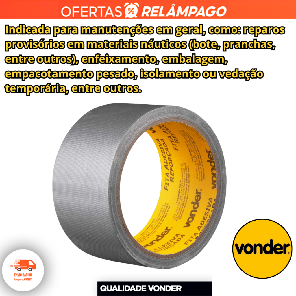 Fita SilverTape Adesiva Reforçada 50mmx10 Metros Prata Vonder Materiais Náuticos Vedação Isolamento · foto 2