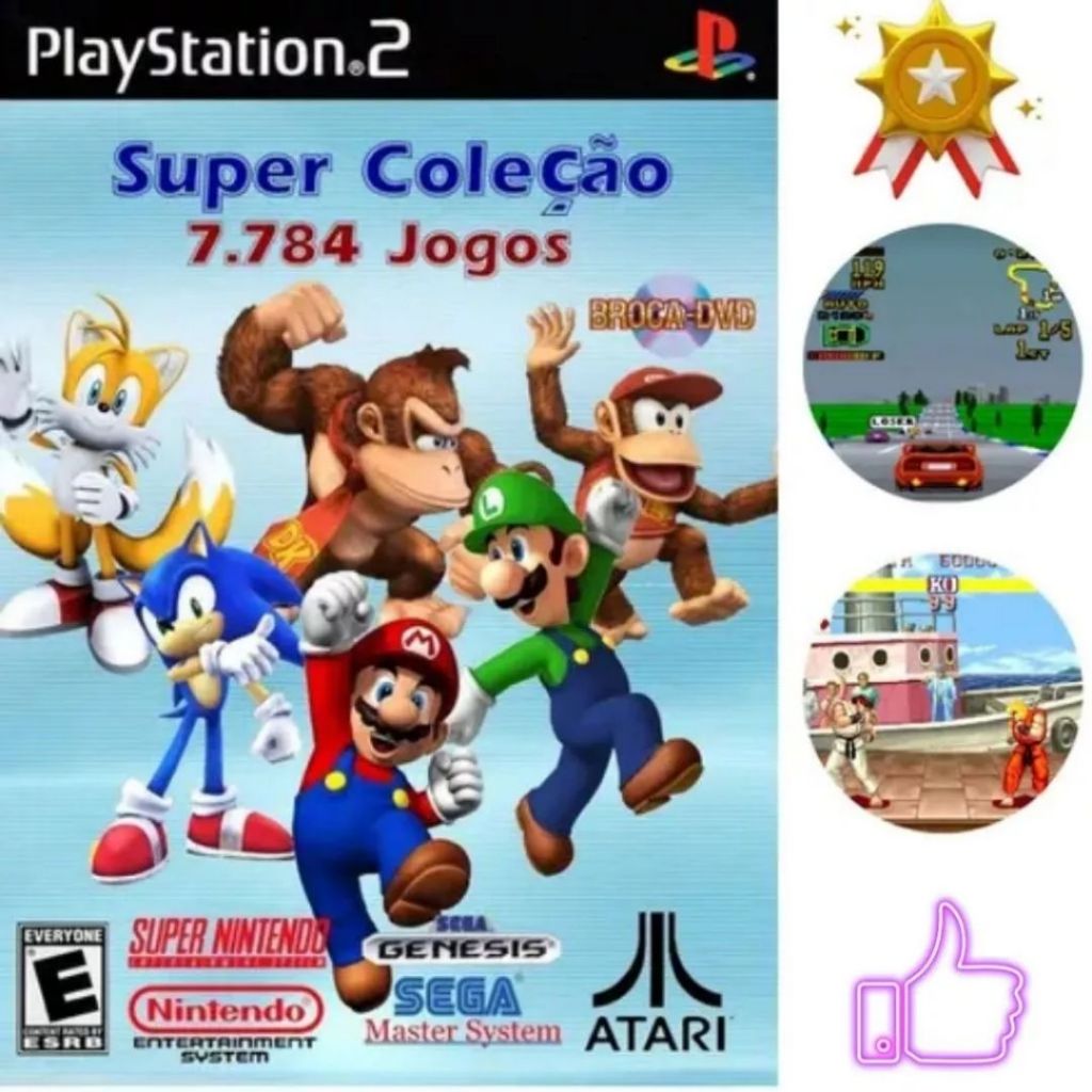 Jogo Super Coleção Clássicos Mario Sonic Donkey Kong PS2 Mídia Física