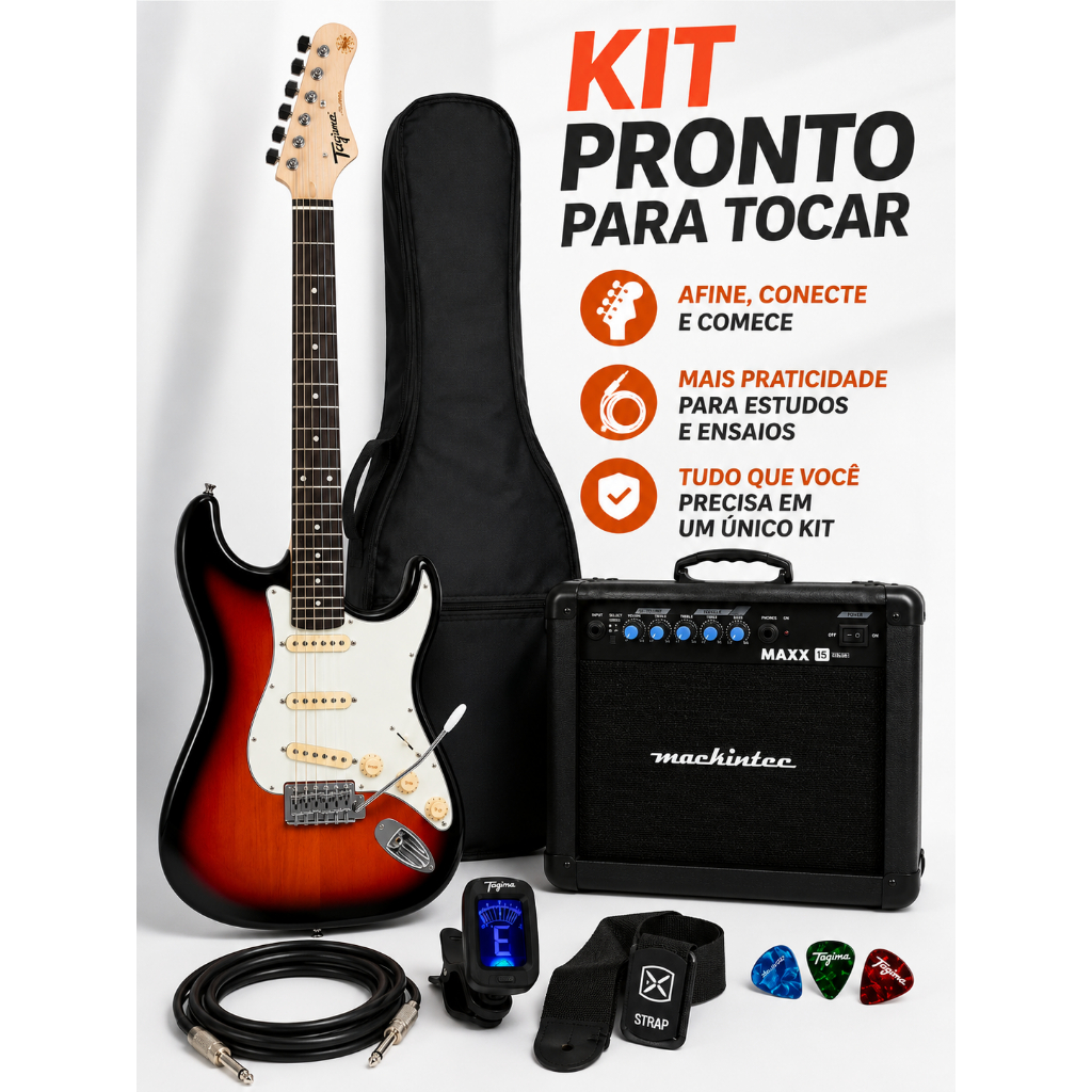 Guitarra Tagima Strato Sunburst Tg-500 Capa Cubo +acessórios