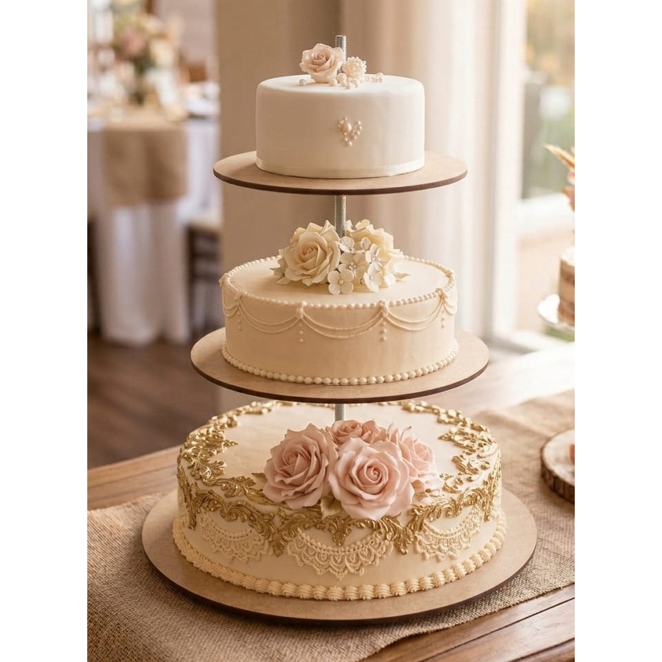 Suporte Bolo 3 Andares Mdf Cru 20cm 25cm 30cm e 50cm de Barra Roscada Festa Laser