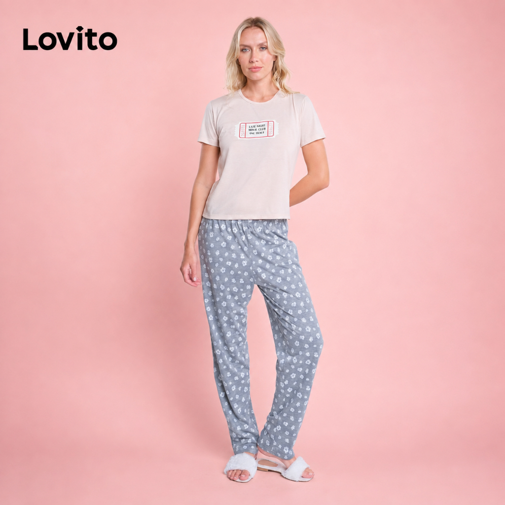 Lovito Conjunto de Pijama Feminino com Calça Estampa Pipoca PJB20882121