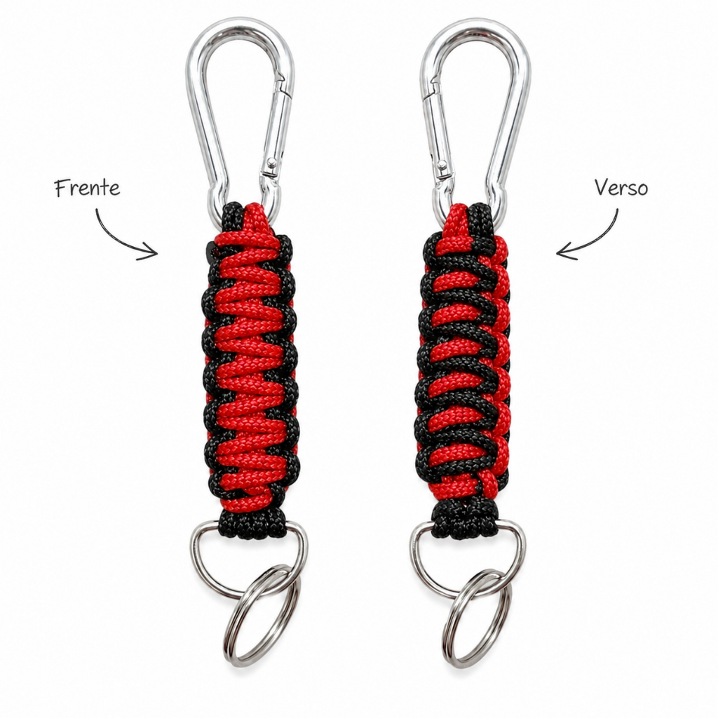Chaveiro Paracord com Mosquetão Corda 2m Camping Pesca Trilha Aventura Porta Chaves