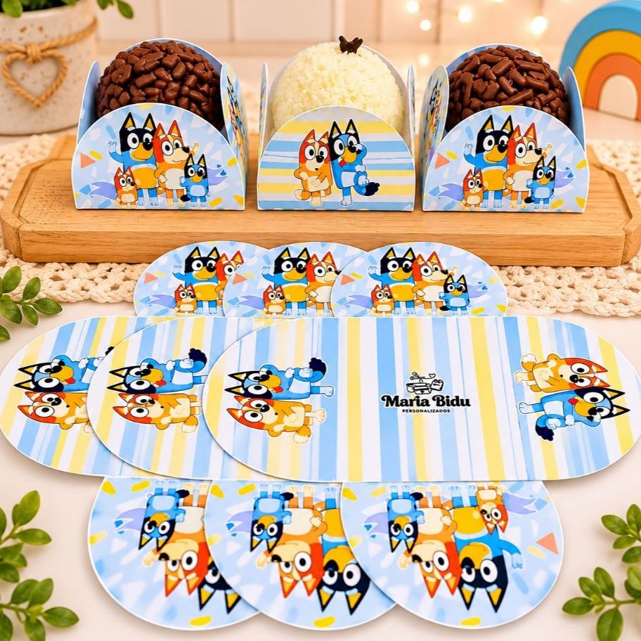 Forminhas de Doces Bluey Azul Menino Menina Personalizado no Tema Lembrancinha de Festa Aniversário