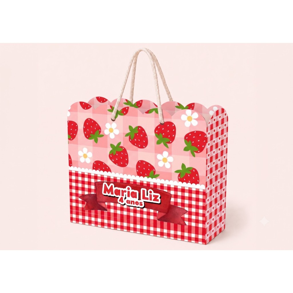 Sacolinha Personalizada Festa Infantil 20x15cm Nuvem Lembrancinha Moranguinho