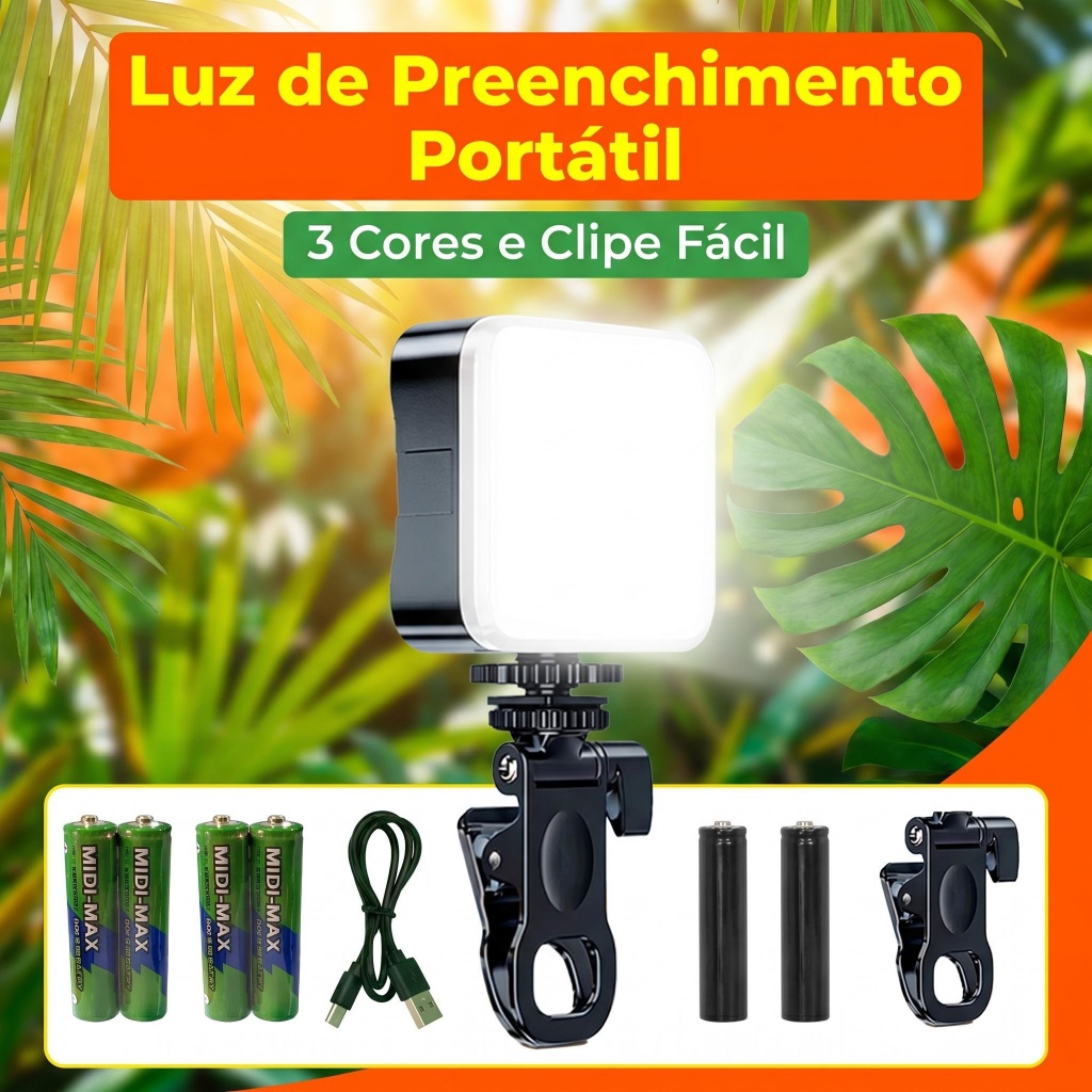 Luz LED Regulável 3000K-5500K Painel Fill Light Portátil para Gravação de Conteúdo