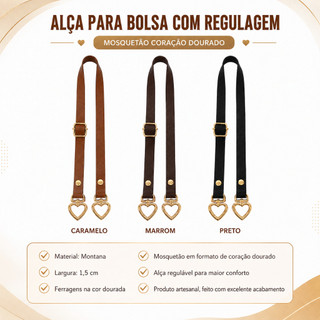 Alça para Bolsa Montana com Regulagem e Mosquetão Coração Acessórios para Crochê e Artesanato