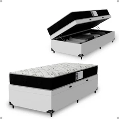 Cama Box Baú Solteiro + Colchão D33 One Face - Couro Branco