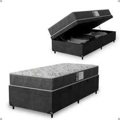 Cama Box Baú Solteiro + Colchão D33 One Face - Suede cinza - e-Shop Cas