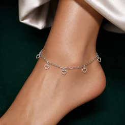 Tornozeleira Corações Vazados Prata 925 Elegante Feminina