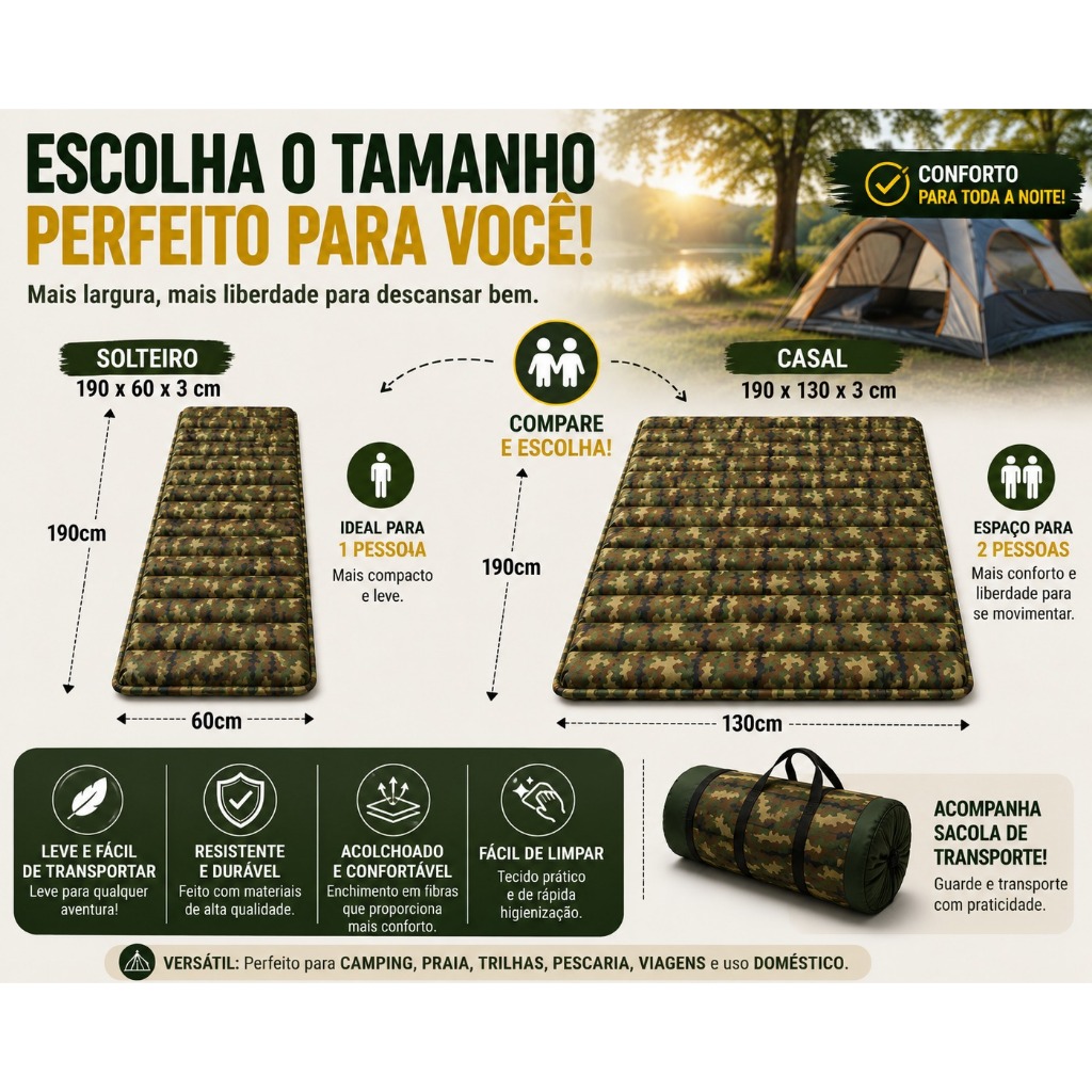 Colchonete Camping Colchao Dobrável Com Sacola Transporte Ecocamping Colchão Para Barraca Acampamento