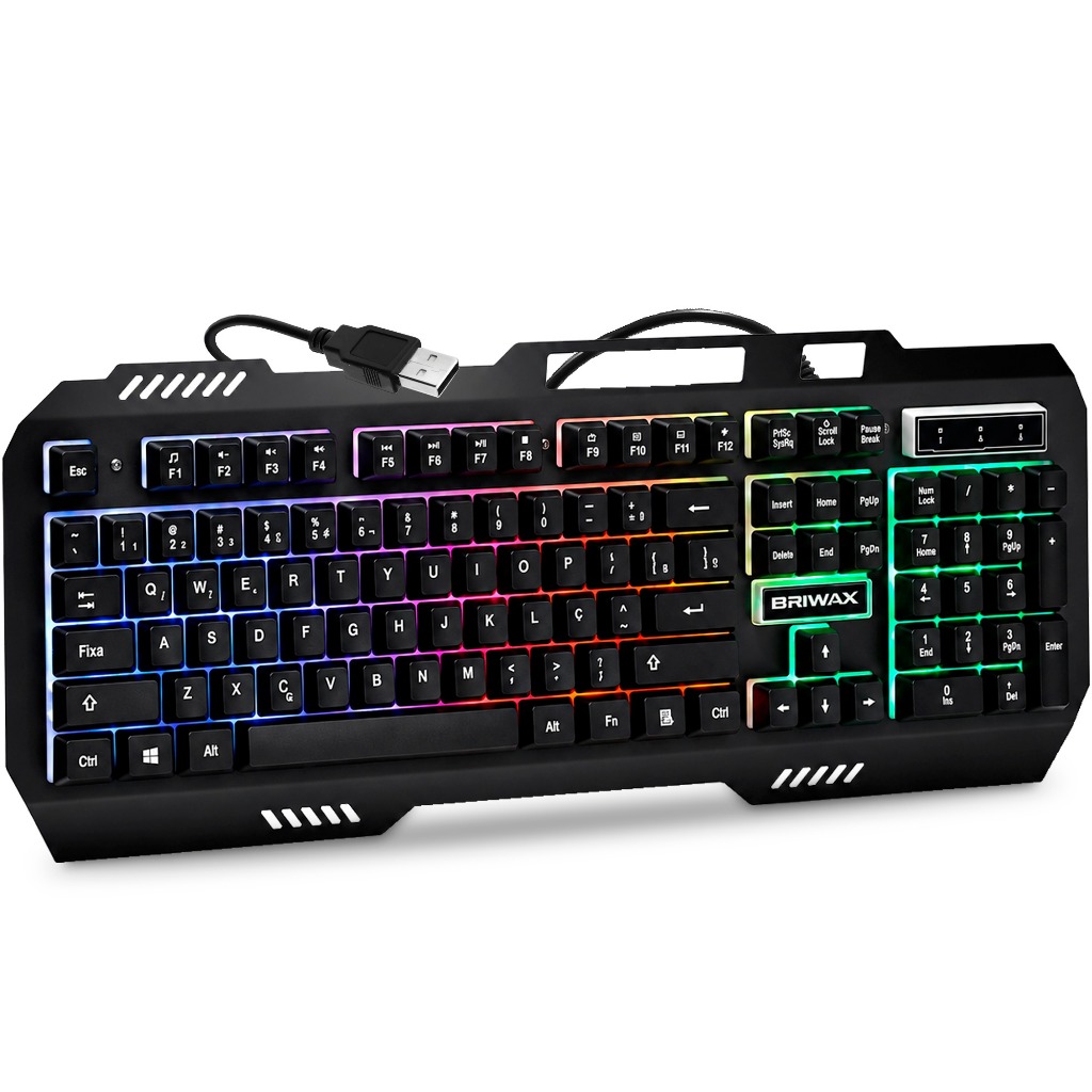 Teclado Gamer LED RGB Semi Mecânico Base Metal Profissional USB Luminoso Luzes Suporte Para Celular