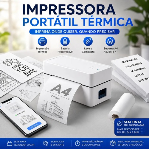 MIni Impressora Termica Portatil Sem Tinta Etiquetas Adesivas Digital Adesivo Impressão Rapida USB