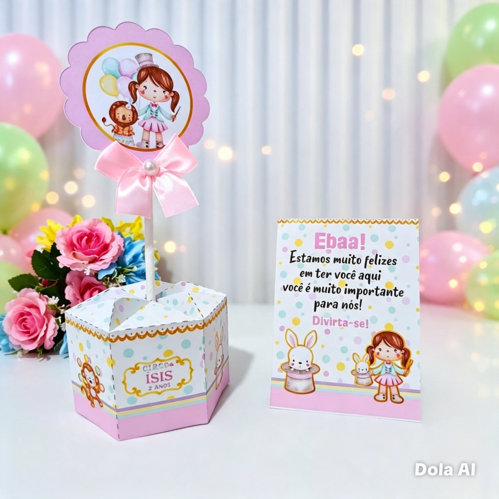 Centro de mesa Circo Rosa Plaquinha Enfeite de mesa | Lembrancinha | Festa Infantil | Personalizado