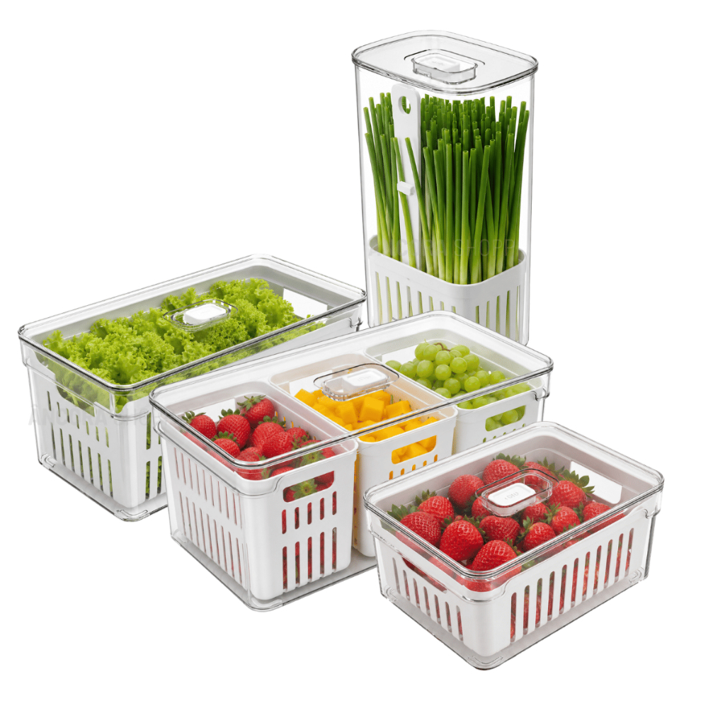 Organizador para Geladeira 2,2 / 5 Litros e Cesto Porta Tempero Salada Fruta Leg