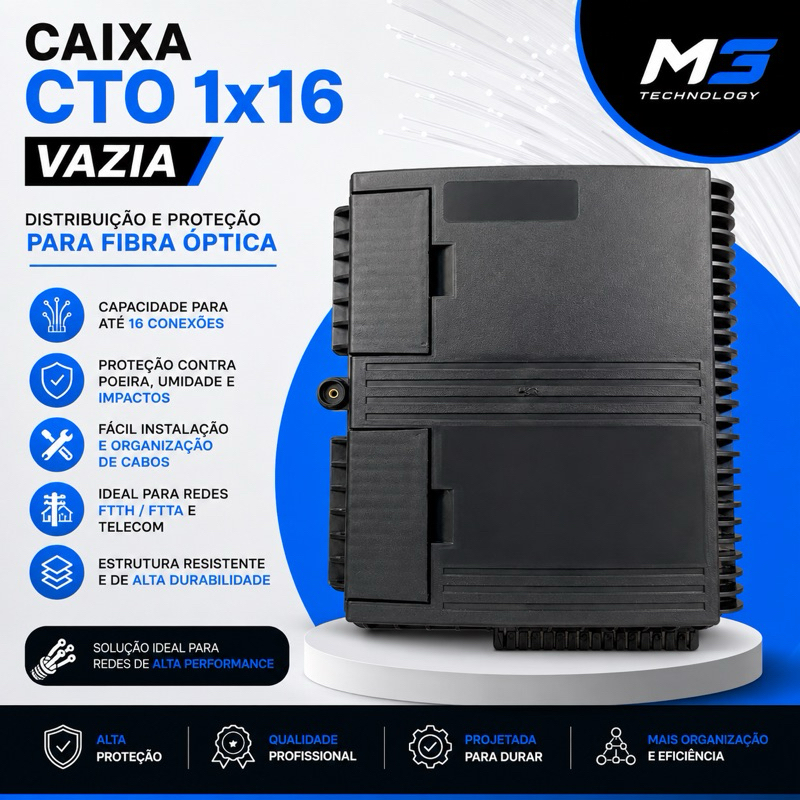 CTO CAIXA DE DISTRIBUIÇÃO PARA FIBRA ÓPTICA 1X16 VAZIA - TMM