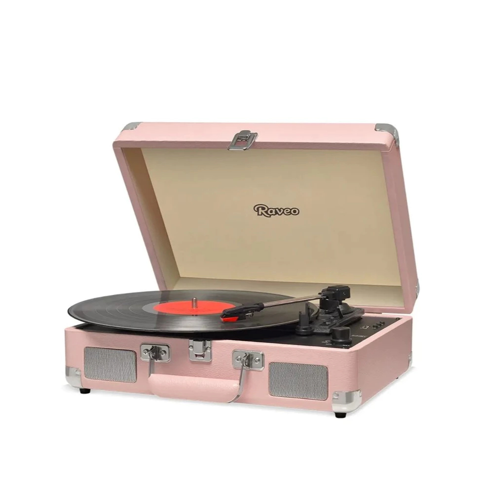 Vitrola Raveo Sonetto Chrome Retrô Toca Discos Vinil Coral Cor Rosa 110v/220 BT USB Grava…