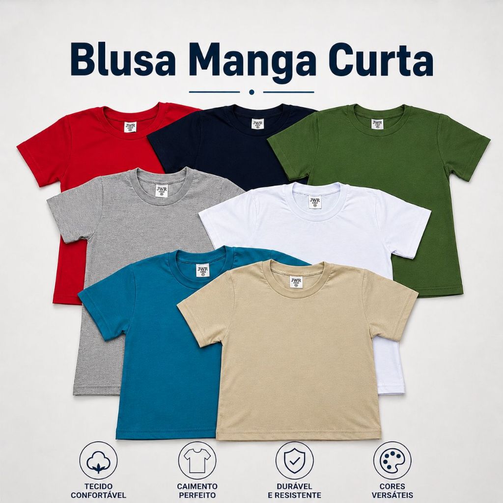 Camiseta avulsa infantil unissex manga curta 100% algodão