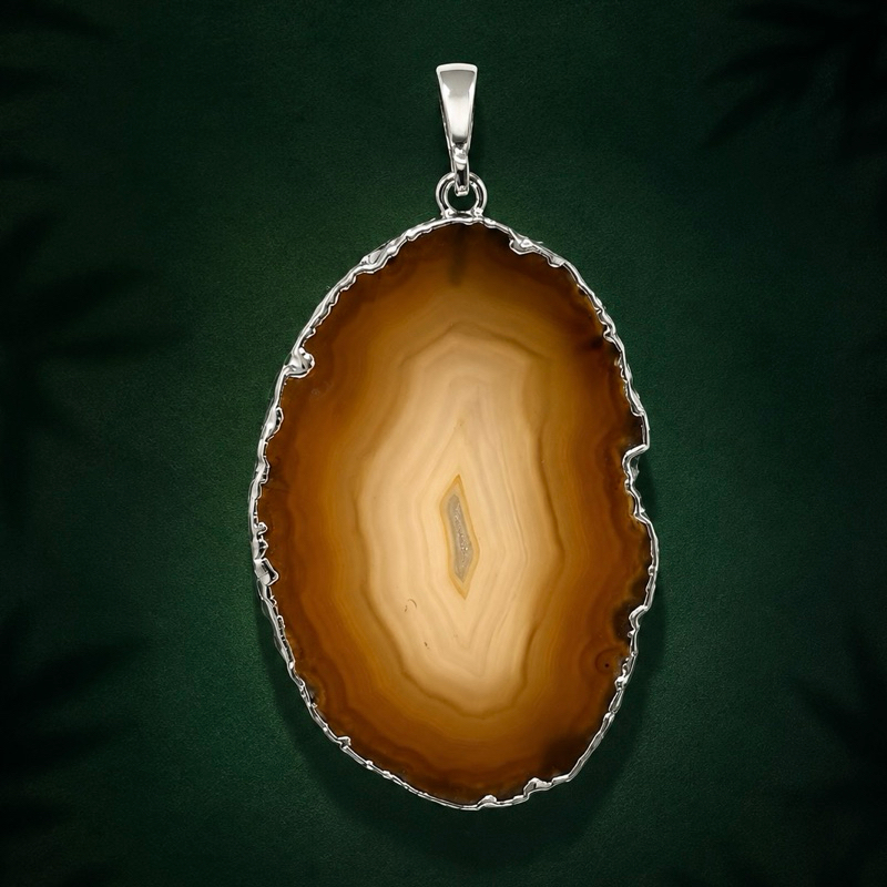 Pingente Feminino Pedra Ágata Marrom Claro Prata 925