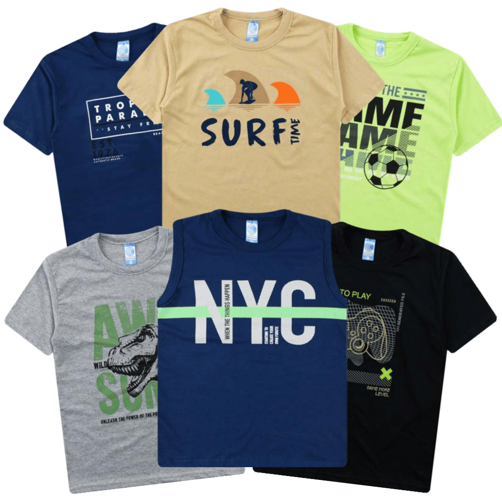 Kit 6 Camisetas Verão Estampadas para Meninos Tam 1 ao 16 | Cores Sortidas