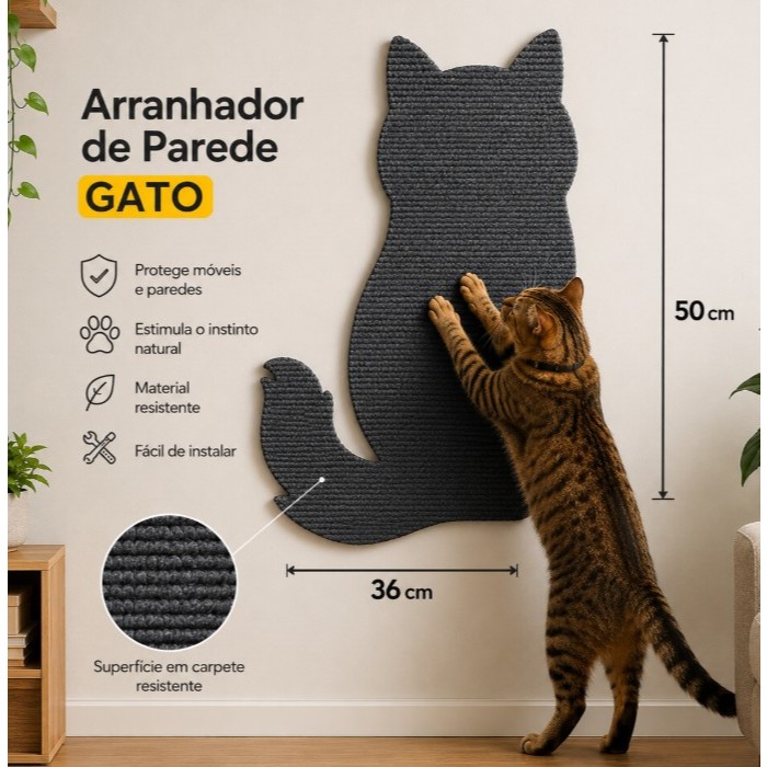 Arranhador Adesivo Design Gato em Carpete Premium - Protetor Móveis Parede e Escalada