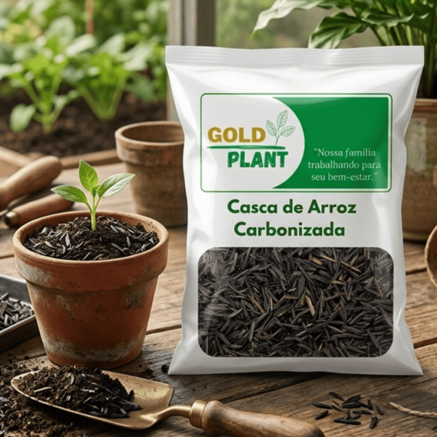 Casca Palha de Arroz Carbonizada Substrato Orgânico Plantas Jardim 1,5l, 3l, 10l ou 20l Gold Plant