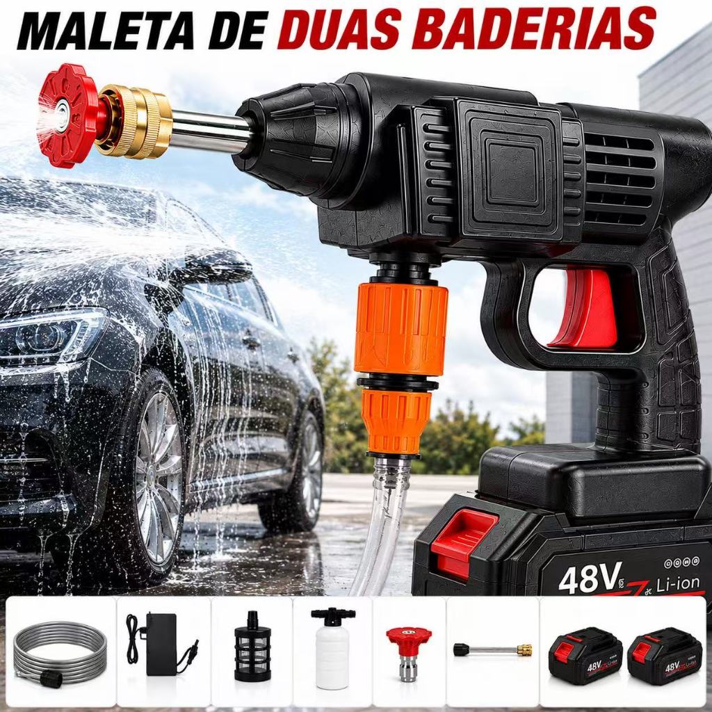 Lavadora de Alta Pressão Portátil Recarregável | Pistola Lava Jato para Carros e Casa