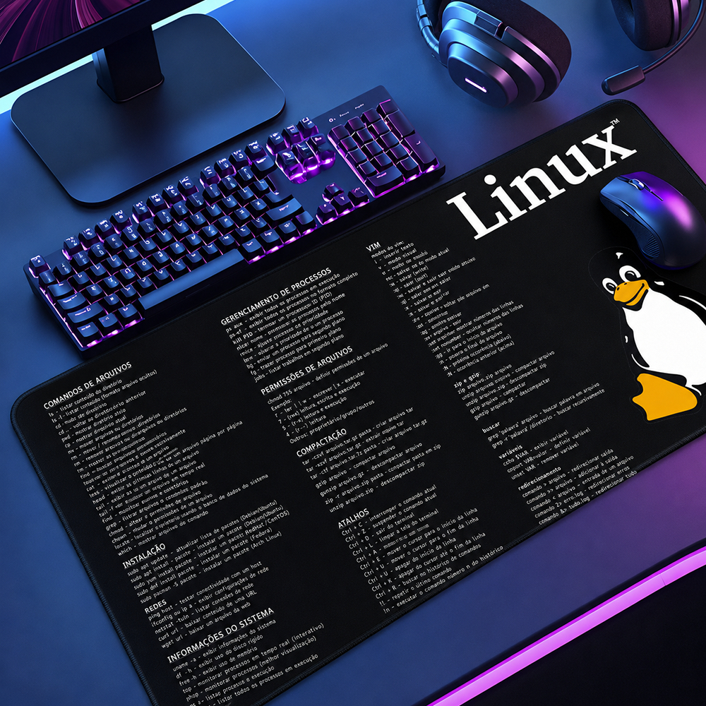 Mouse Pad Atalho Software Português XXL Antiderrapante Setup Speed Extra Grande Diversas Borda Costurada