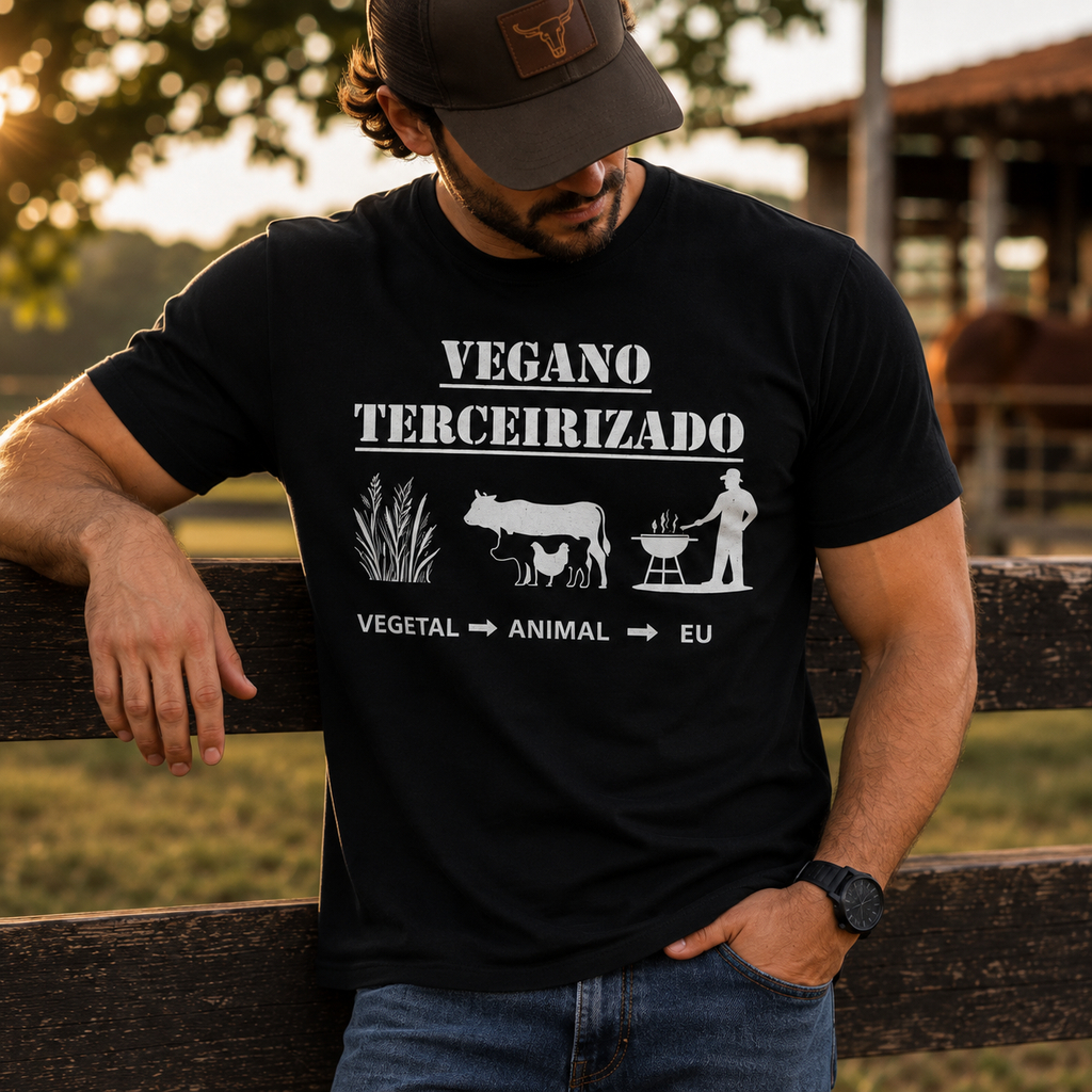 Camiseta Masculina Agro Vegano Terceirizado Estampa Premium Algodão Confortável Churrasco