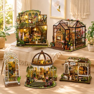 Kit Jardim em Miniatura de Madeira com Luz LED - Maquete 3D DIY para Decoração de Mesa e Presente