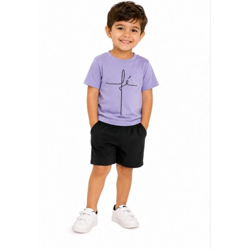 Kit Infantil Masculino Camiseta Estampada + Short Tactel Conjunto Casual Confortável