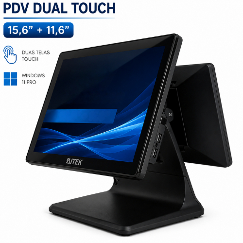 Terminal POS All In One Duplo Touch 15.6" + 11.6" Intel J6412 8GB SSD 128GB Windows 11 Pro PDV