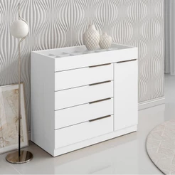 Cômoda 5 Gavetas 1 Porta 4147 com Tampo de Vidro Aramóveis