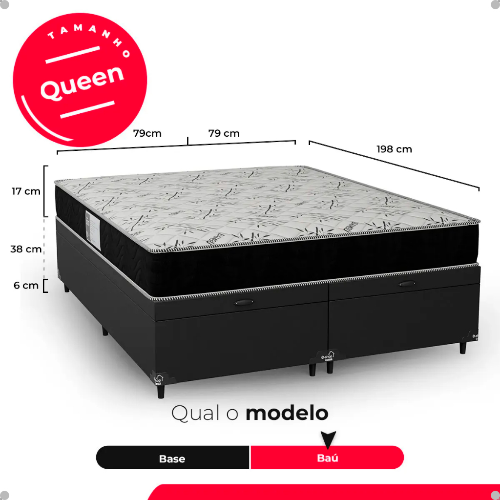Cama Box Baú Queen Bipartido + Colchão D33 One Face - Couro Preto · foto 2