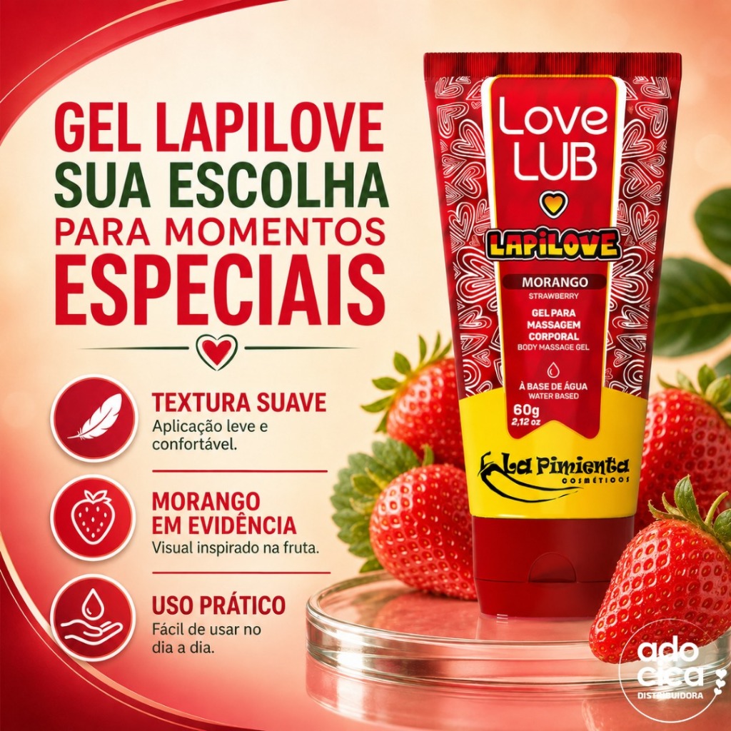 GEL LAPILOVE 60G PARA BEIJAR, LAMBER E ESCORREGAR COM SABORES