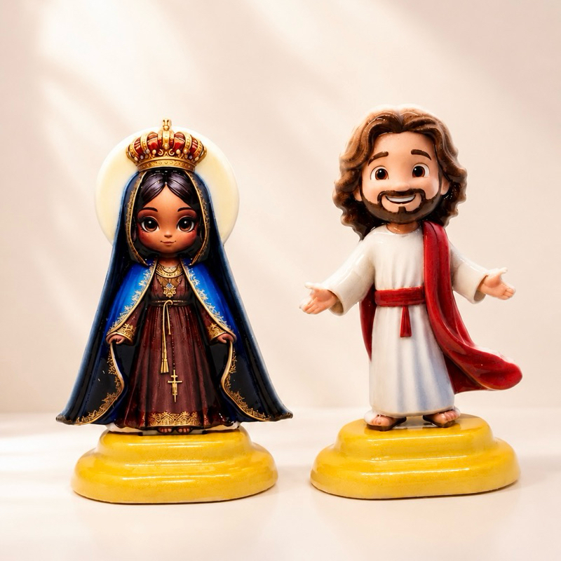Kit Nossa Senhora Aparecida e Jesus para Painel de Carro – Mini Imagens Católicas Decorativas
