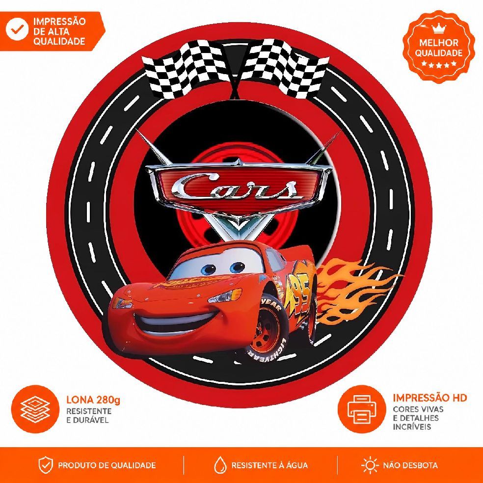 Painel Redondo em Lona Festa Carros Relampago Mcqueem
