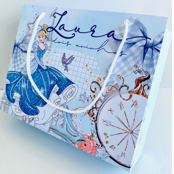 Kit 10 Até 30 Sacolas Personalizadas Cinderela Lembrancinha Mimo Festa Aniversário