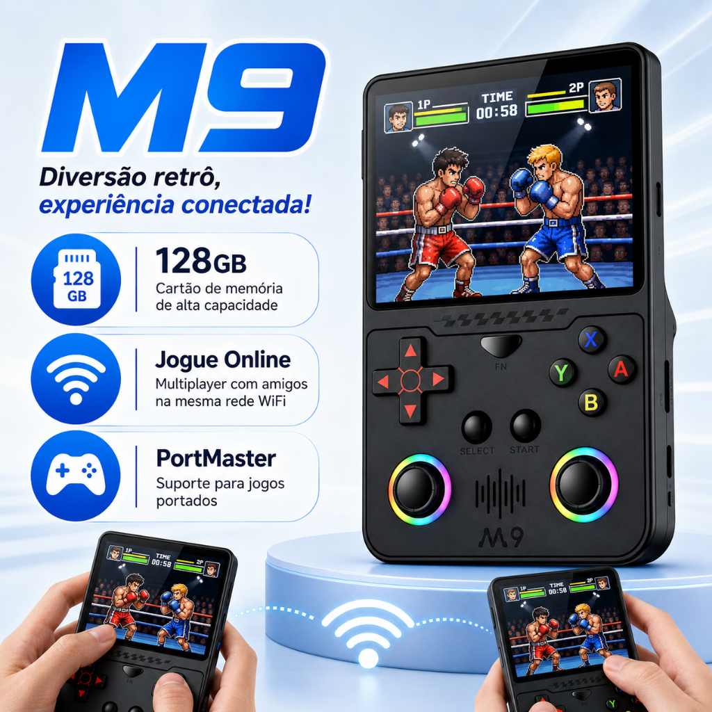 【GOGOCAT】Console Portátil M9 128GB Wi-Fi + 39 Mil Jogos Tela IPS 3.5 HD Video Game PlayStation Wifi，game portátil