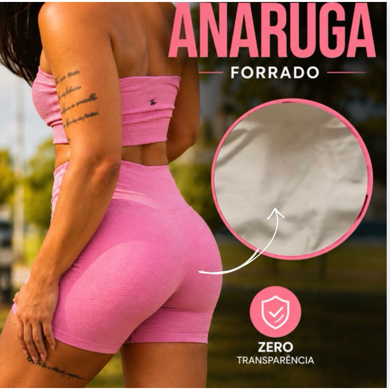 Shorts Academia Anarruga Feminino Cós Alto Zero Transparência Com Forro