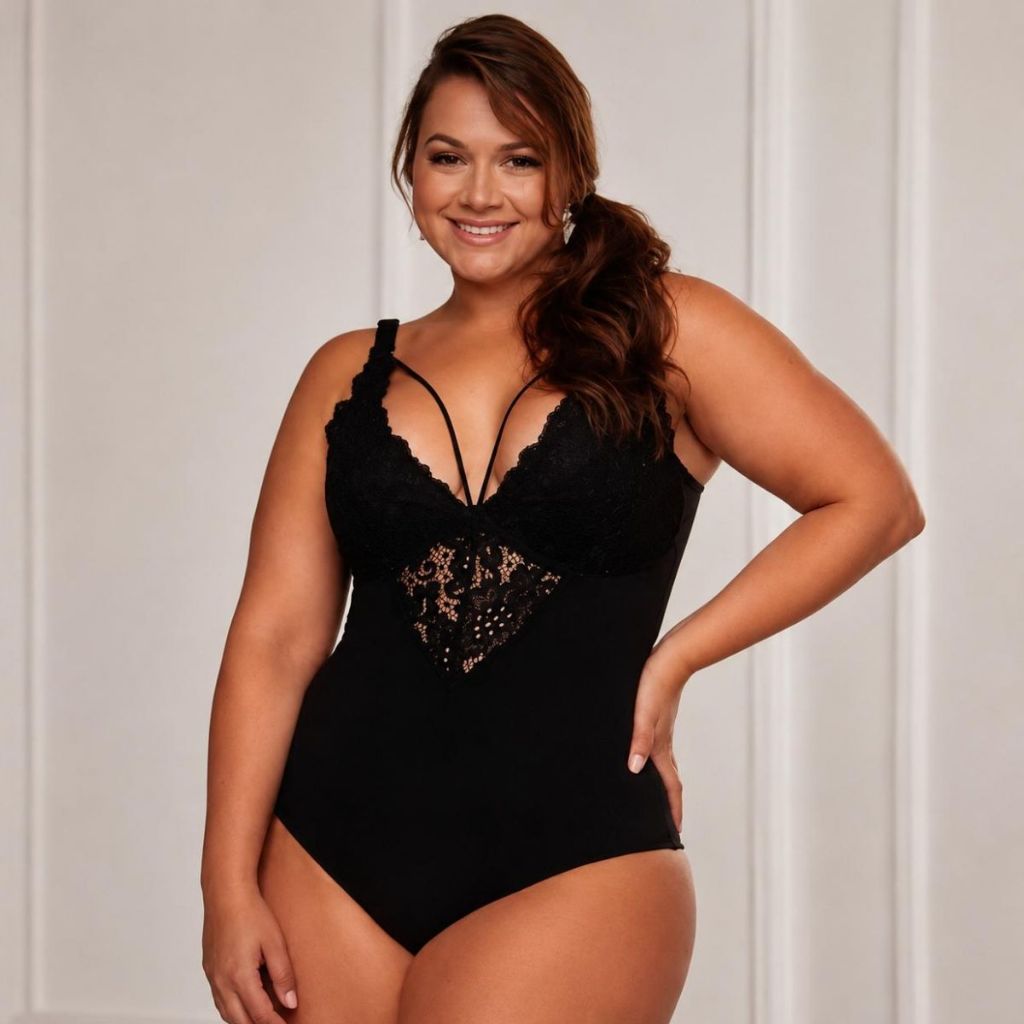 Body modelador (Tam. 46 ao 58)  Plus Size com Renda Cinta – Sem Bojo, Redutor, Alças Largas