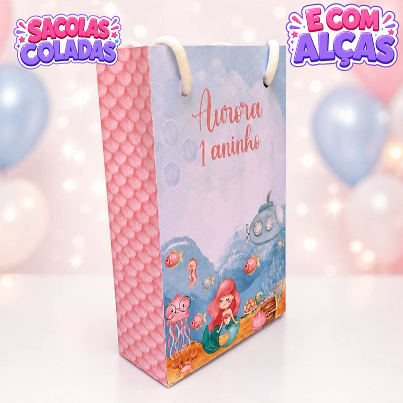 Sacolinha  Fundo do Mar Menina Personalizados/Lembrancinha de Festa/Aniversário/Lembrancinha Festa Infantil
