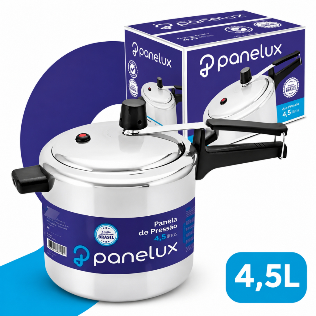 Panela Pressão Polida 4,5l Panelux Alumínio Cor Prateado Clássica Antiaderente Envio Imediato