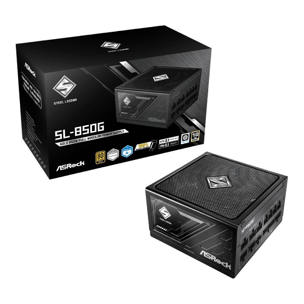 Fonte de Alimentação ASRock Steel Legend 850W 80 Plus Gold Full Modular C/ Cabo - SL-850G
