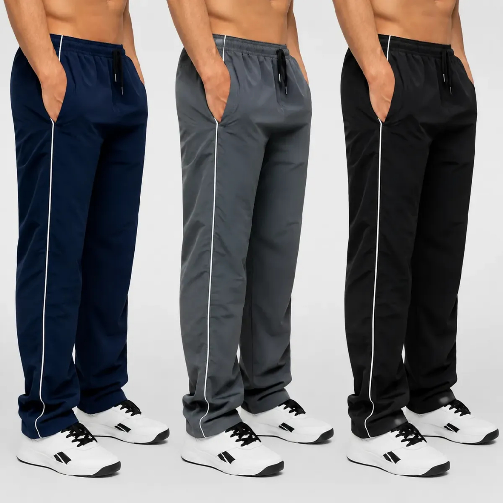 Kit 3 Calças Masculina Tactel Lisa Com Bolsos Esporte Caminhada Academia Frio