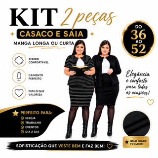 CONJUNTO SOCIAL FEMININO KIT 2 PEÇAS CASACO E SAIA ROUPA SOCIAL MODA EVANGÉLICA PLUS SIZE BOLERO MANGA LONGA