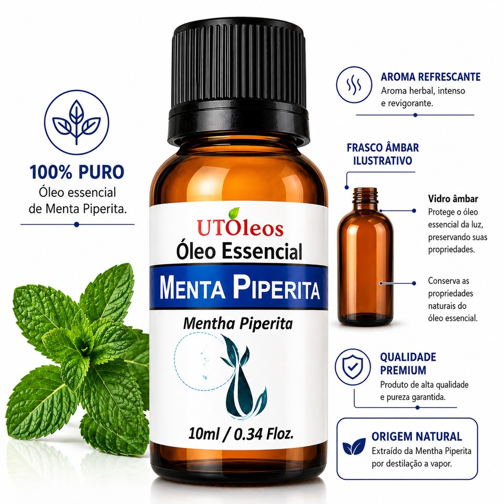 Óleo Essencial Mentha Piperita 10ml Menta Piperita 10 ml Cosméticos Artesanais Aroma Característico