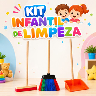 Kit Infantil de Limpeza  Mini Vassoura, Rodo e Pá – Brinquedo Educativo para Crianças