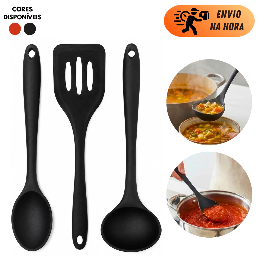 Jogo Utensílios De Silicone Para Cozinha E Restaurante Espátula Concha E Colher De Arroz 3
